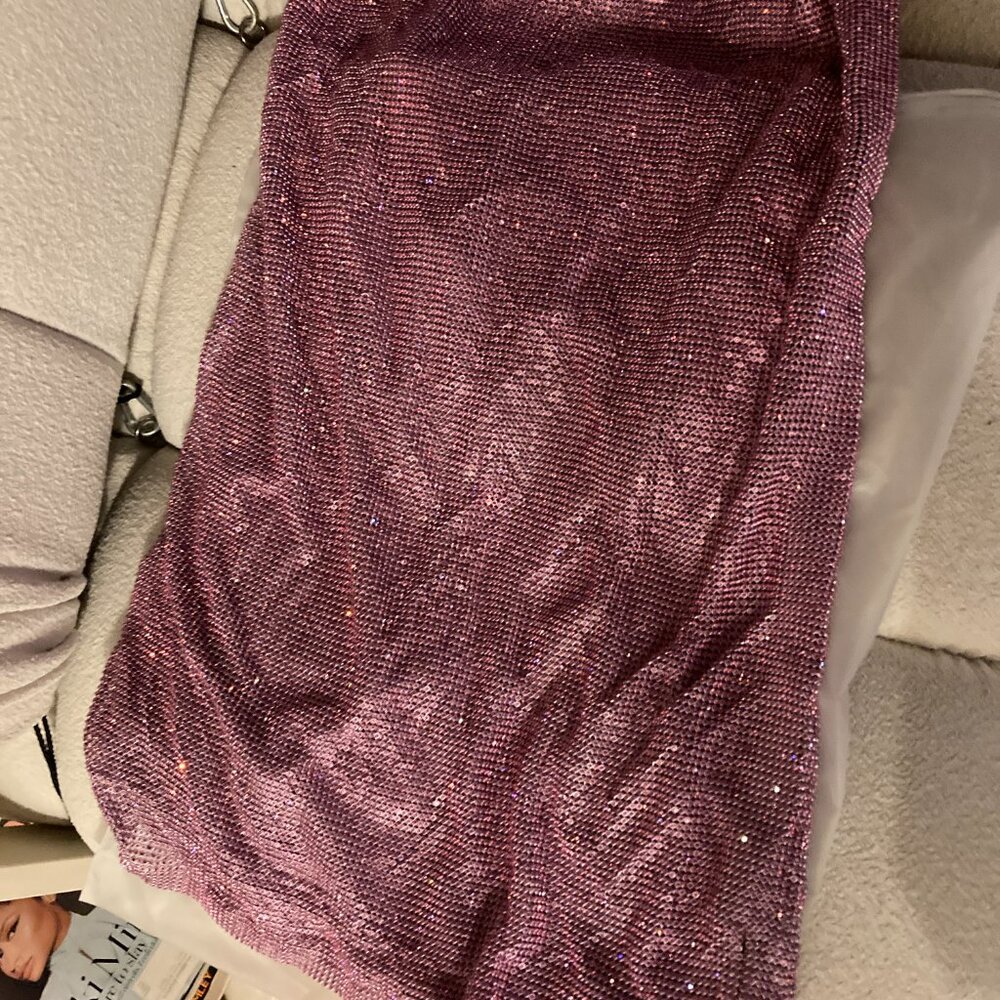 Meshki- Pink Diamante Mesh Halter Mini Dress Low Back Medium - Picture 8 of 12